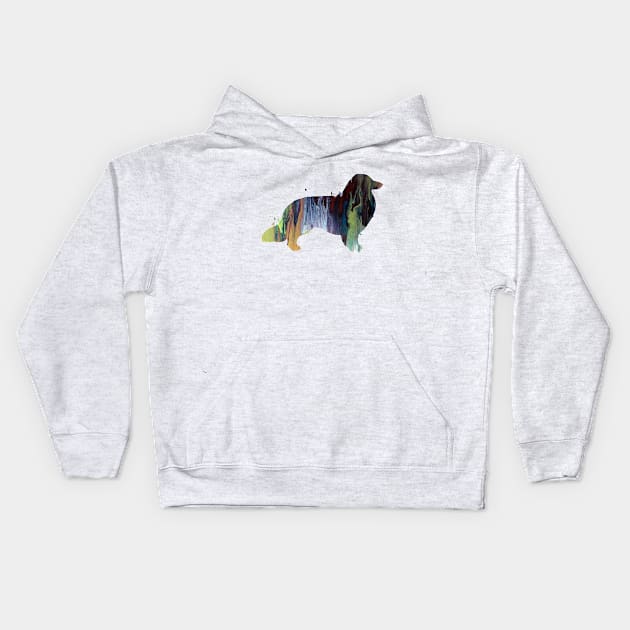 Longhaired dachshund Kids Hoodie by TheJollyMarten